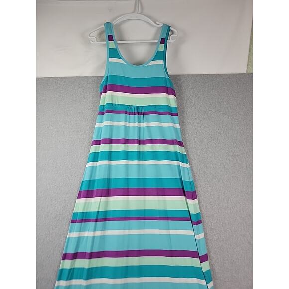 Columbia PFG Omni Wick Blue Striped Maxi Tank Dress Women's Large Stretch - Picture 2 of 11
